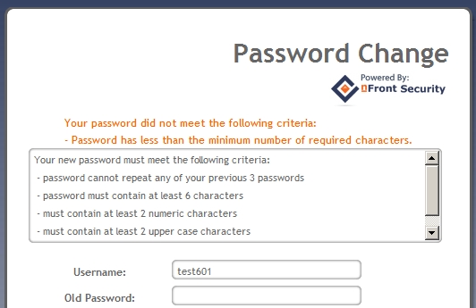 nFront Web Password Change - Password Failure