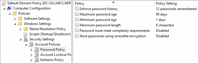 Windows Server 2012 R2 Active Directory Password Policy