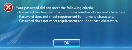 Vista Client Password Change Failure Screen